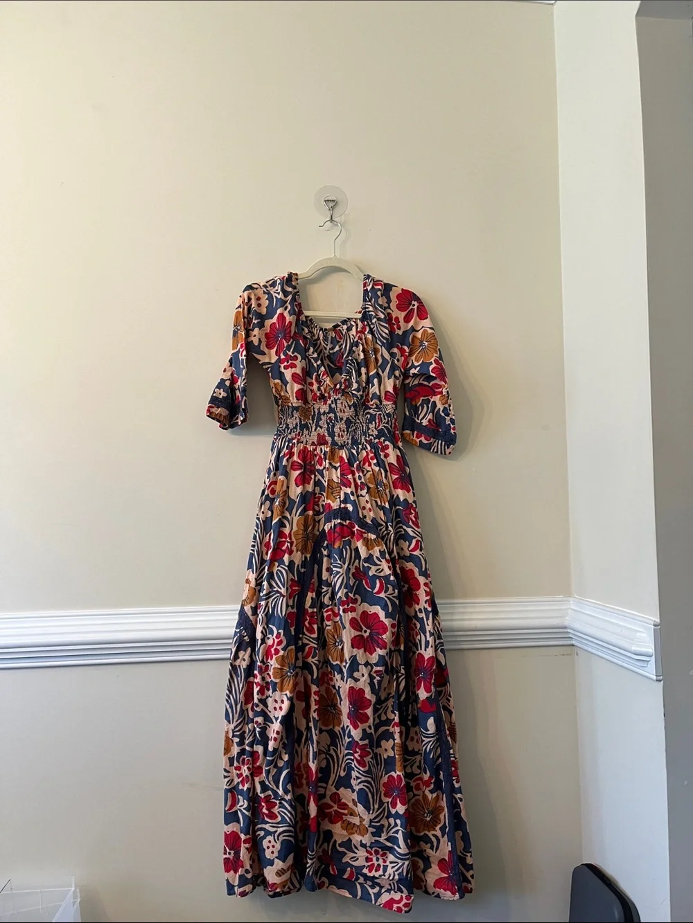 Free People Bohemian Floral Maxi Dress in Blue & Pink